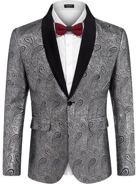 Mens Floral Tuxedo Jacket Paisley Shawl Lapel Suit Blazer Jacket for Dinner,Prom